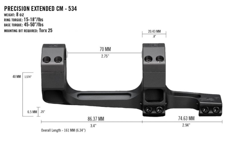 Precizní taktická montáž Vortex Cantilever 34 mm 0 Moa