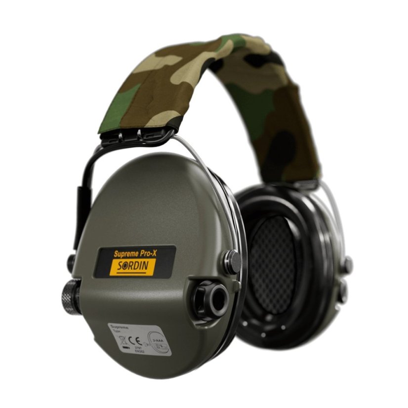 Sordin střelecká sluchátka Supreme Pro-X - zelené mušle, camo látka,  PVC náušníky