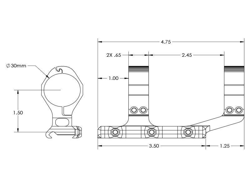 Aero Precision Prodloužená předsazená odlehčená montáž puškohledu – 30 mm tubus, předsazení 2.875“, černý elox