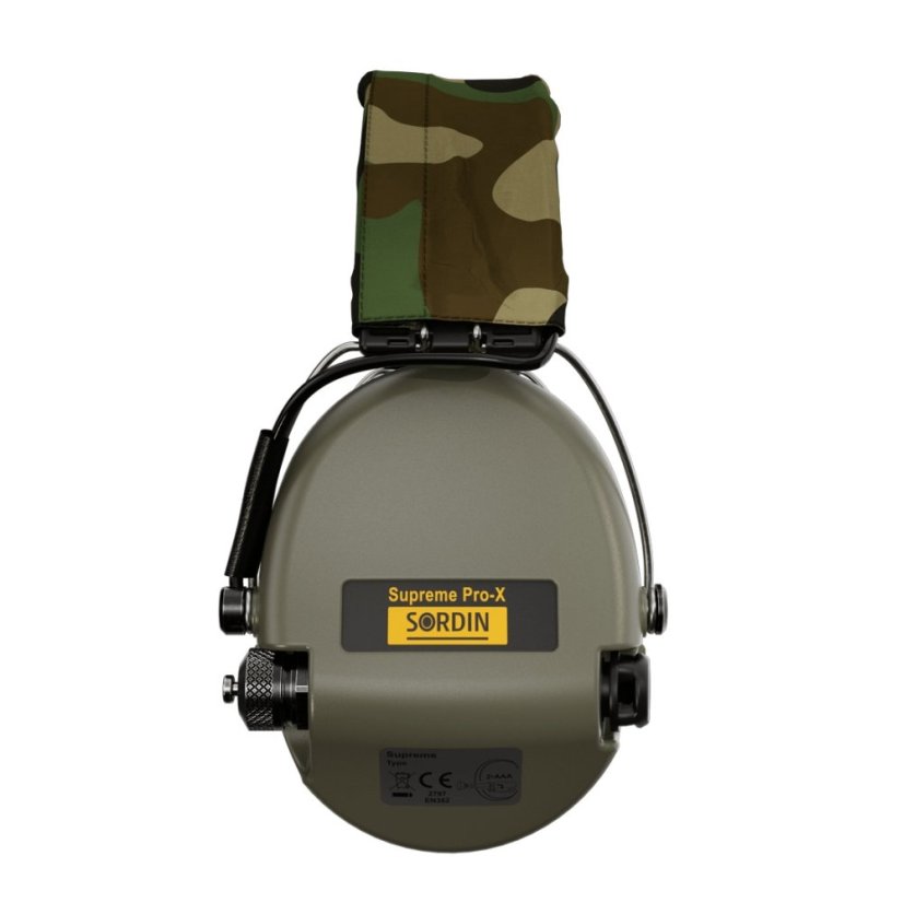 Sordin střelecká sluchátka Supreme Pro-X - zelené mušle, camo látka,  PVC náušníky