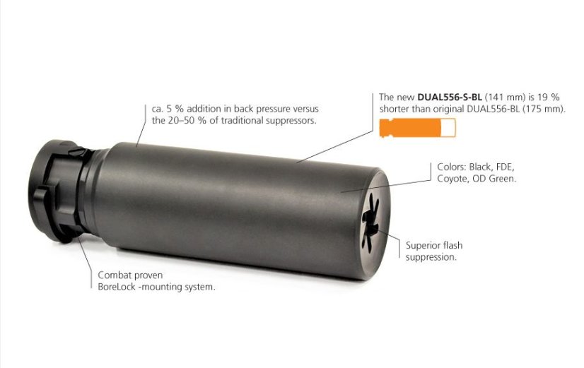 Tlumič hluku Ase Utra DUAL556-S-BL - krátký, .223/5.56, černý Cerakote