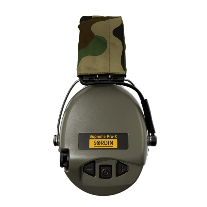Sordin střelecká sluchátka Supreme Pro-X - zelené mušle, camo látka,  PVC náušníky